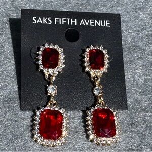 Red emerald cut Clear Rhinestone surrounding Red Emerald Dangle Earring